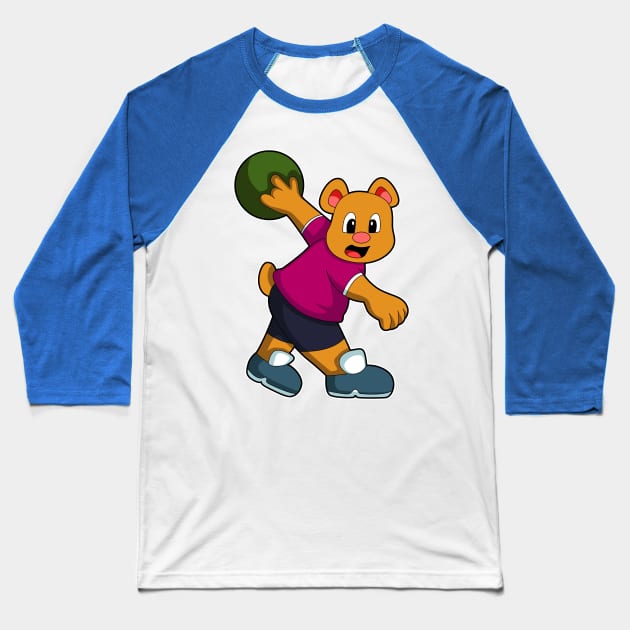 Bear at Bowling with Bowling ball Baseball T-Shirt by Markus Schnabel